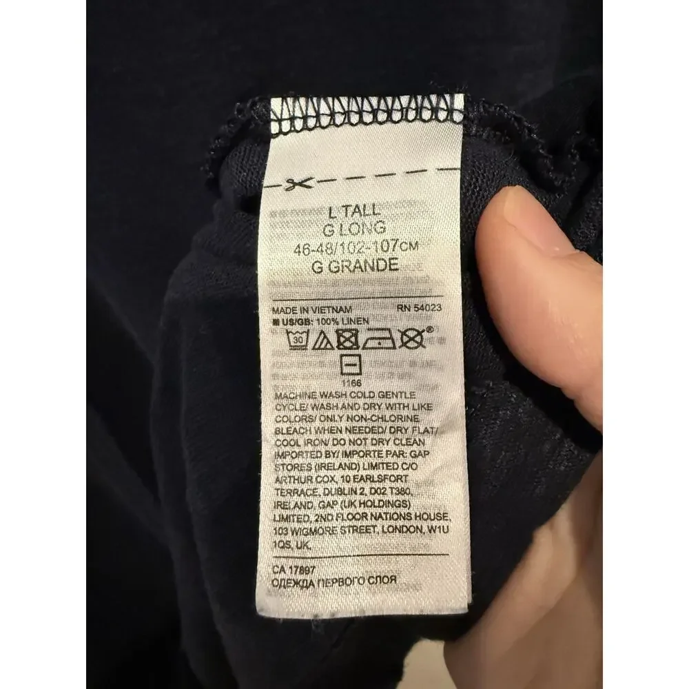 Banana Republic Polo Shirt Mens Sz L Tall Navy Linen Lightweight Soft Summer